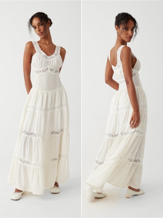 Frankie's Bikinis Dresses & Skirts - Frankies Bikinis Dakota Maxi Dress White Lace Tiered Romantic Cottagecore Boho S